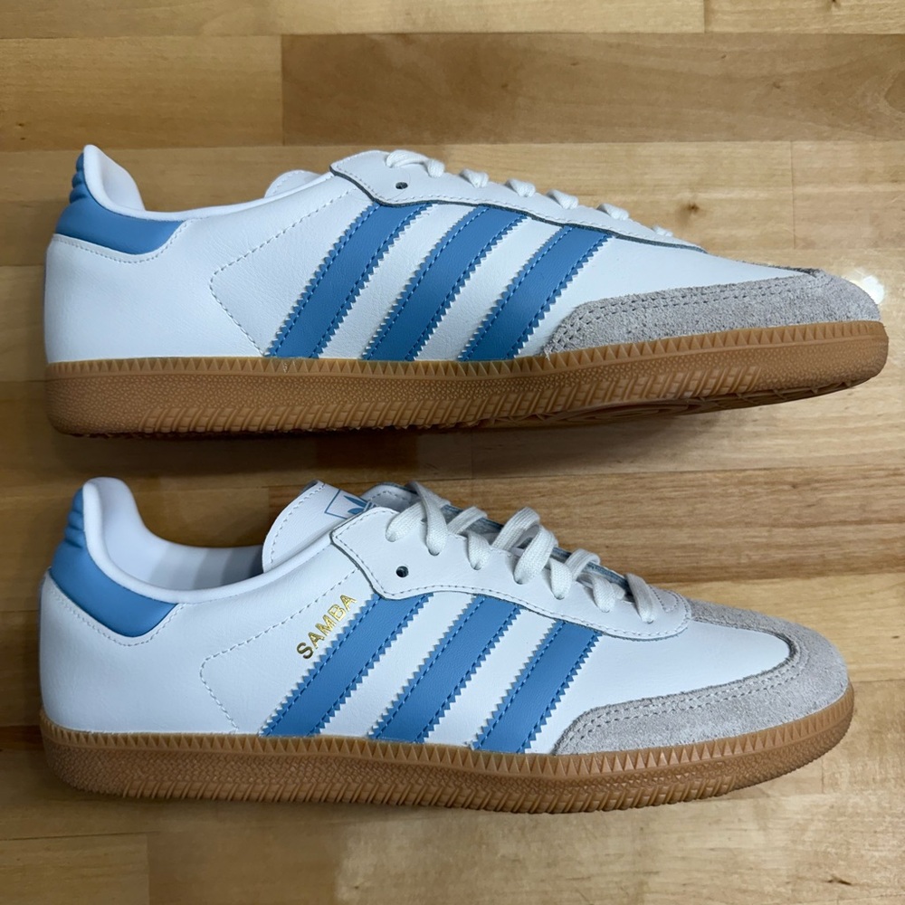 adidas Adidas Samba OG White Blue Gum Sole Sneakers | Youth 7Y / Women’s 8.5 NEW - Picture 2 of 12